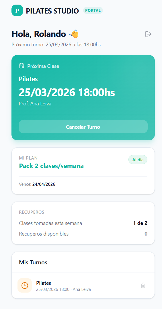 App Inicio - Horarios y Turnos de Pilates